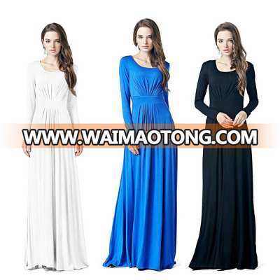 Elegant White Dresses Women's Designer Round Neck Long Sleeve Maxi evening dress long sleeve