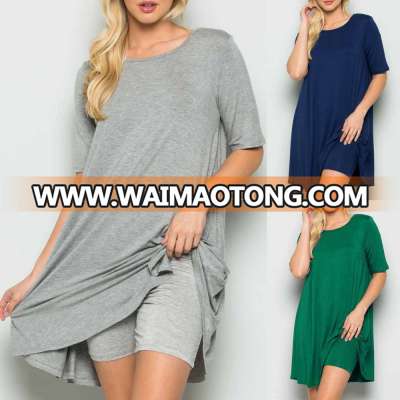 new fashion ladies dress 95% RAYON 5% SPANDEX SOLID JERSEY KNIT ROUND NECK CASUAL DRESS WITH INNER SHORTS